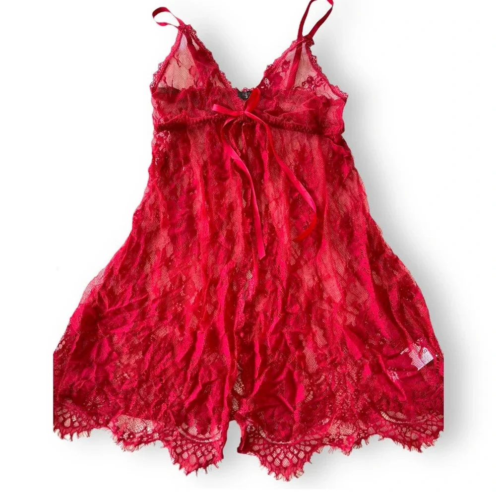 AvidLove Lace Sheer Open Front Babydoll Sexy Negligee Lingerie | Red, Small - Picture 2 of 9